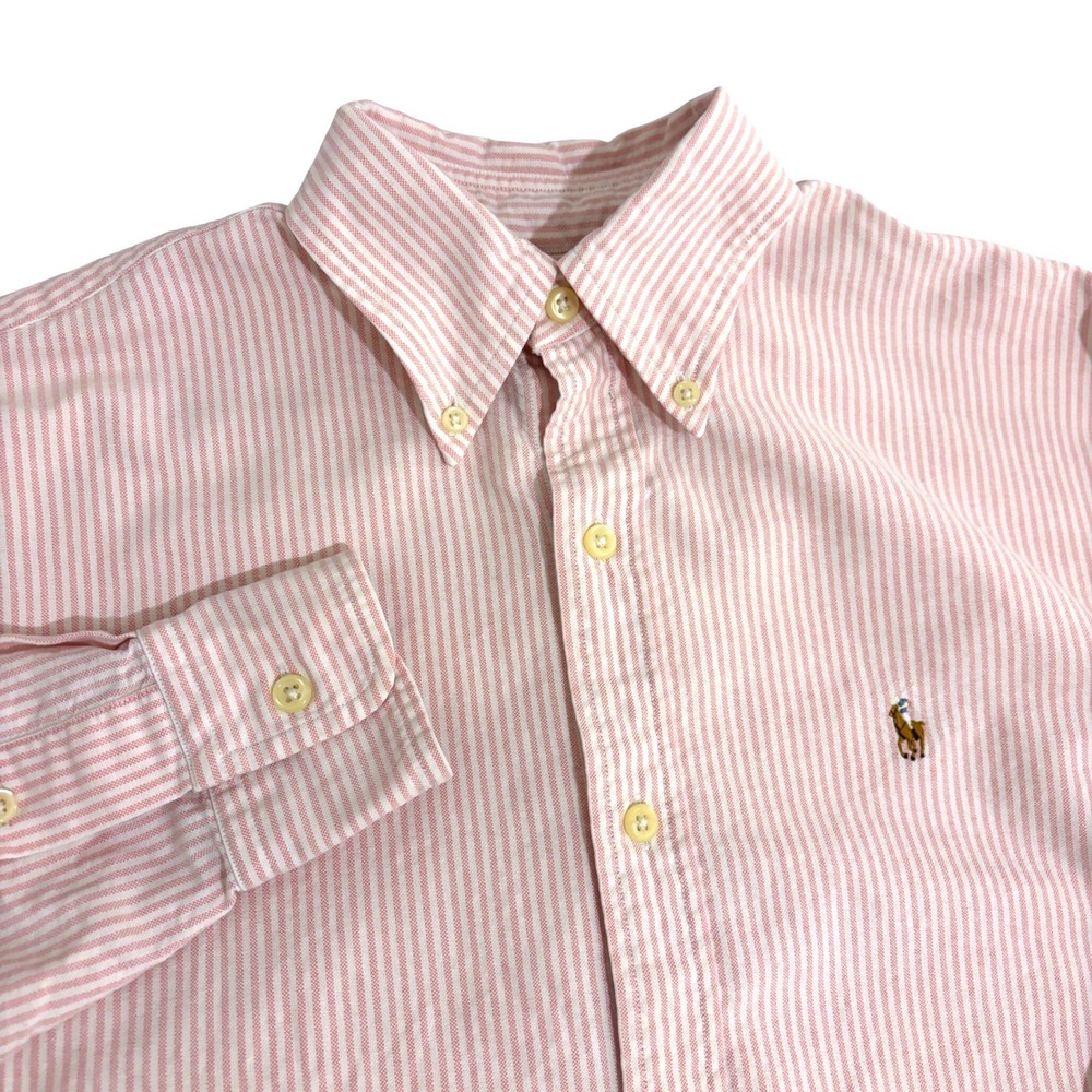 Ralph Lauren Oxford Shirt Women 4 Pink Pinstripe Button Down Cotton Long Sleeve